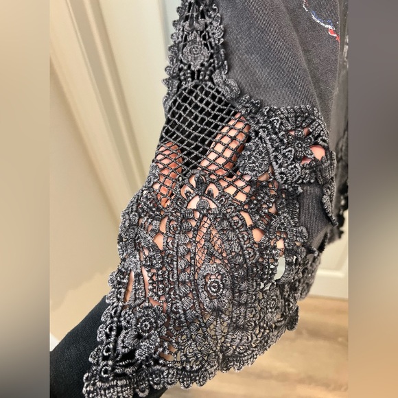 Free People Texas State Tour Distressed Graphic Lace Crochet Tee XS NWOT - Picture 5 of 5